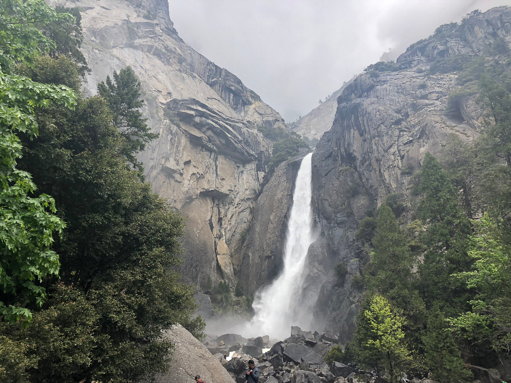 Lower Yosemite Falls pouring over the rocks