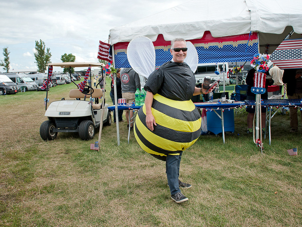 Gentleman dressed in bee costume at Grand National Rally