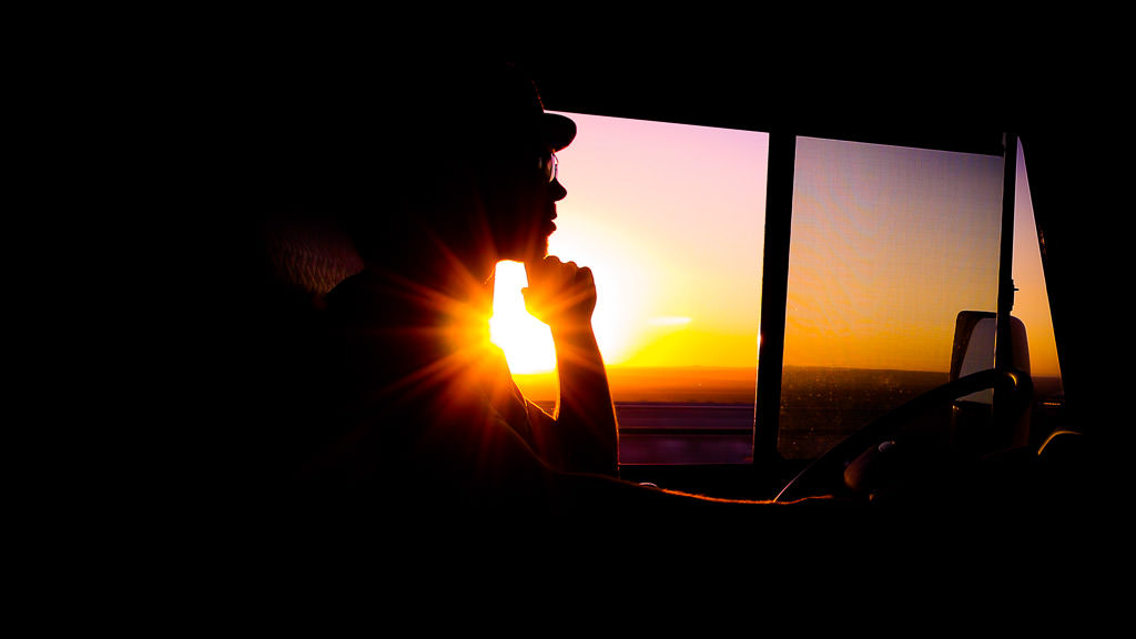 Sunset through RV window