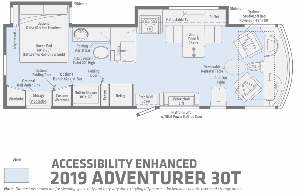 2019 Accessibility Enhanced Winnebago Adventurer 30T floorplan.