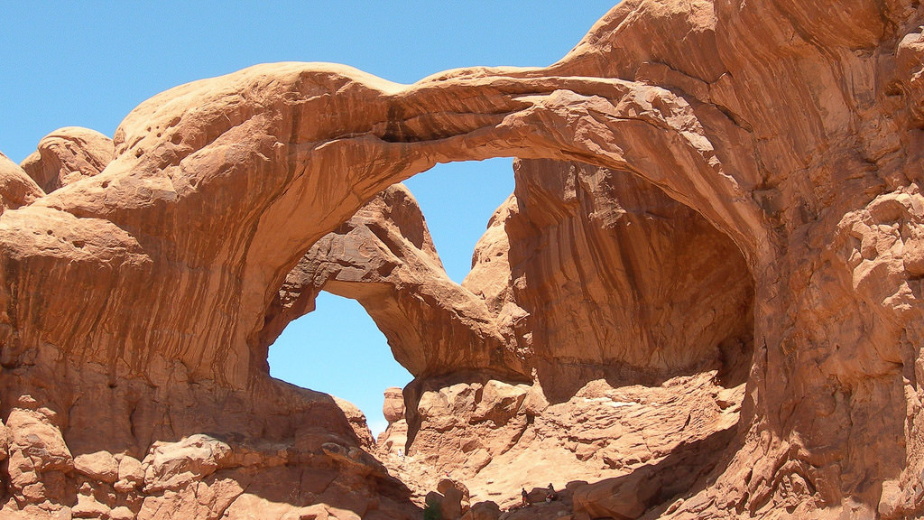 Two arches next to one another in Arches National park.