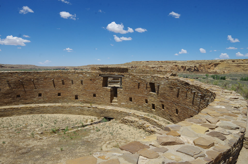 Remnants of large circular building at Pueblo ruins in Chaco Canyon