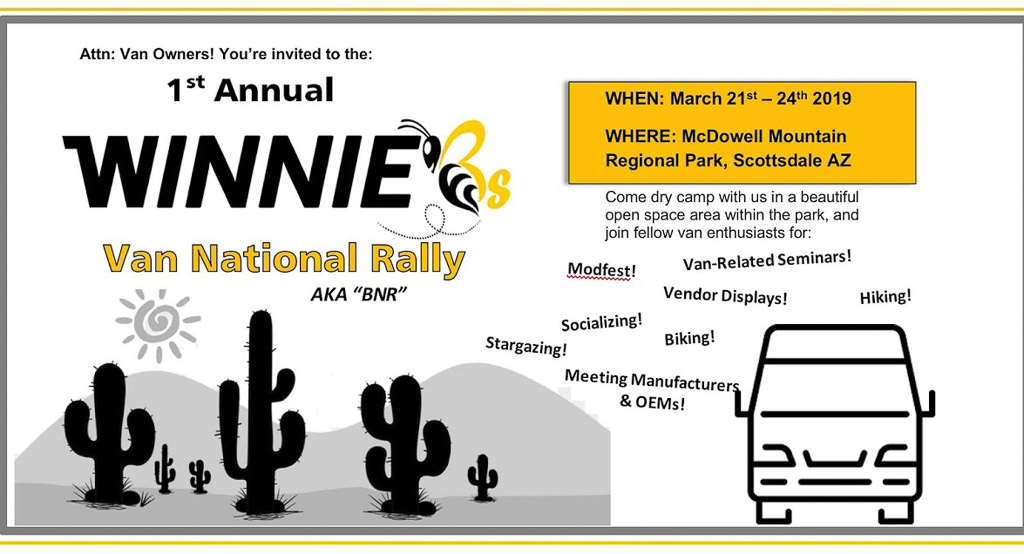 Infograph with information about the 1st Annual Winnie B Van National Rally